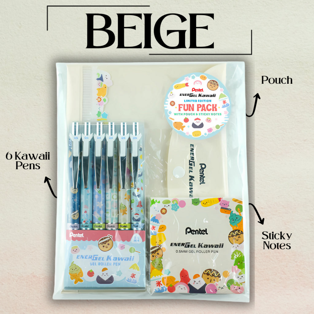 [SG] Pentel Energel Kawaii Pen 6 pcs Set with Pouch and Sticky Note [Evergreen Stationery}