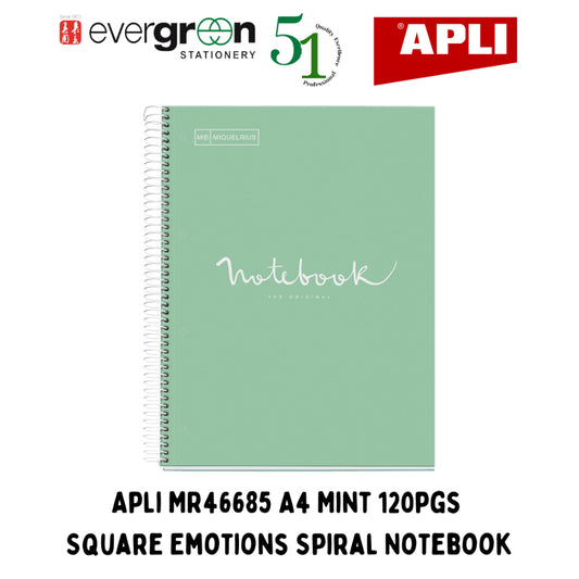 [SG] Apli MR46685 A4 Mint 120pgs Square Emotions Spiral Notebook [Evergreen Stationery]