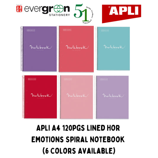 [SG] Apli A4 120pgs Lined Hor Emotions Spiral Notebook (6 Colors Available) [Evergreen Stationery]