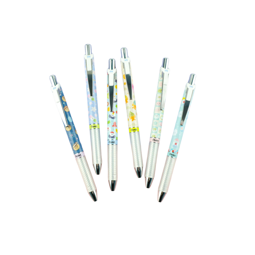 [SG] Pentel Energel Pen Limited Kawaii Edition 6 pcs Set 0.5mm Blue Ink w Blue Pouch w Sticky notes [Evergreen St