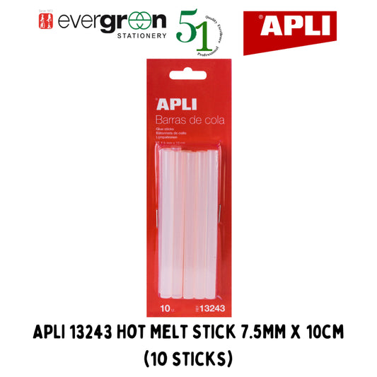 [SG] APLI 13243 Hot Melt Stick 7.5MM x 10cm (10 Sticks) [Evergreen Stationery]