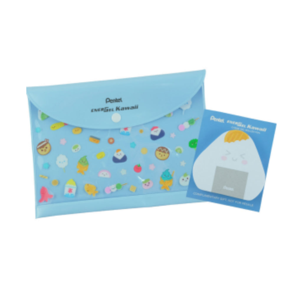 [SG] Pentel Energel Pen Limited Kawaii Edition 6 pcs Set 0.5mm Blue Ink w Blue Pouch w Sticky notes [Evergreen St