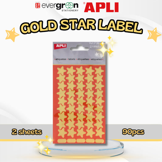 [SG] APLI Gold Star Labels – 2 Sheets (90pcs) [Evergreen Stationery]