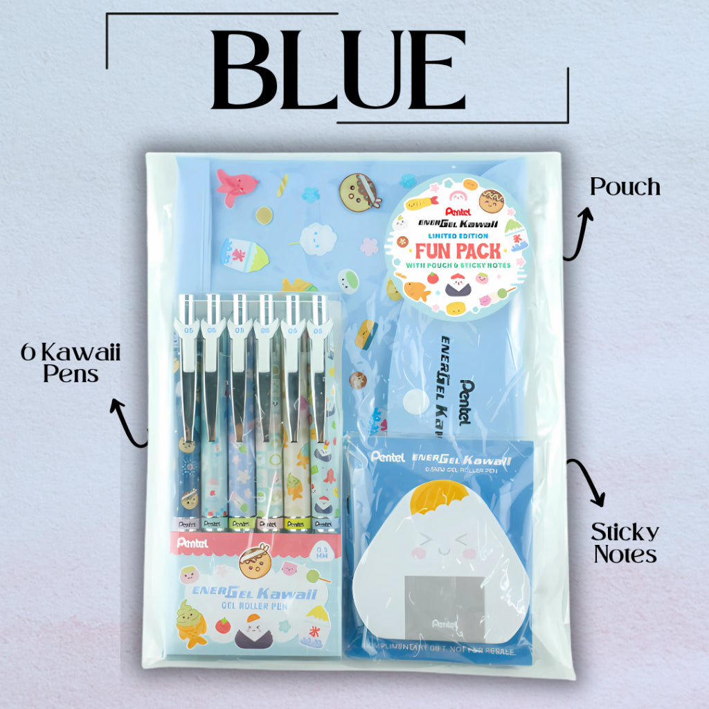 [SG] Pentel Energel Kawaii Pen 6 pcs Set with Pouch and Sticky Note [Evergreen Stationery}