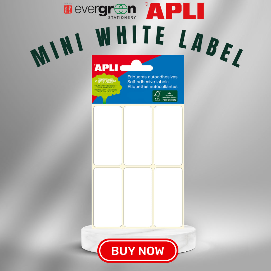 [SG] APLI Self-Adhesive Mini White Labels 26x54mm – 36pcs Pack [Evergreen Stationery]