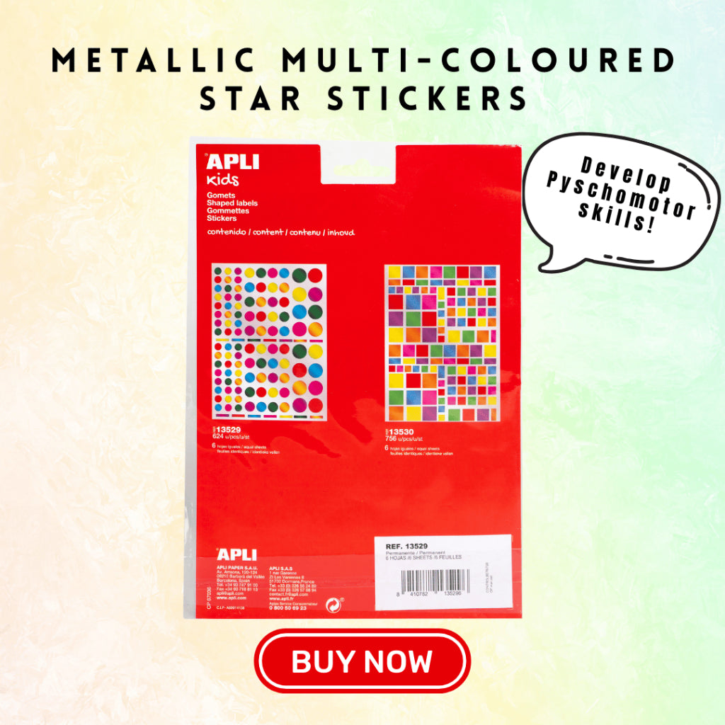 [SG] APLI Kids Metallic Star Stickers – 624pcs, Assorted Colours & Sizes [Evergreen Stationery]