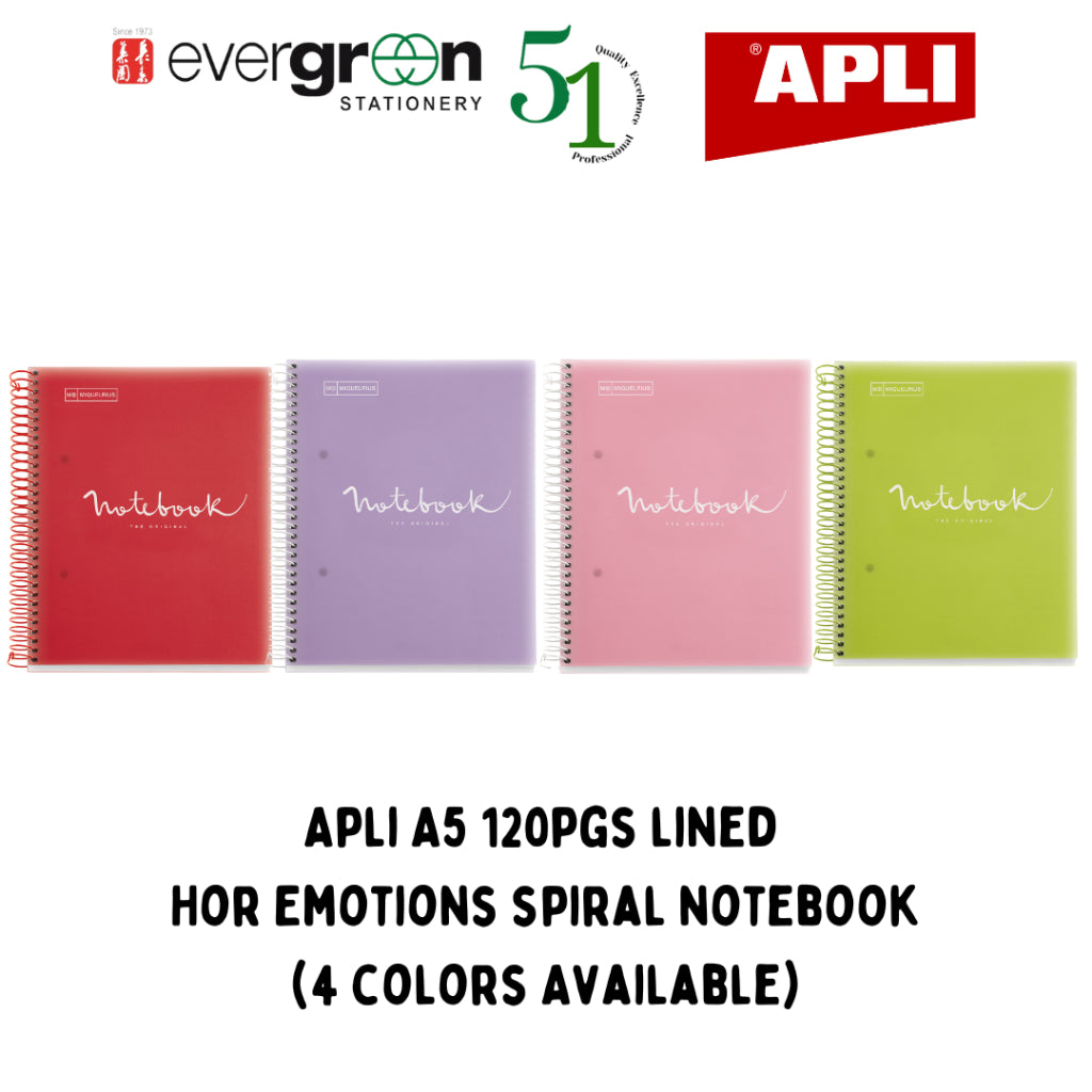 [SG] Apli A5 120pgs Lined Hor Emotions Spiral Notebook (4 Colors Available) [Evergreen Stationery]