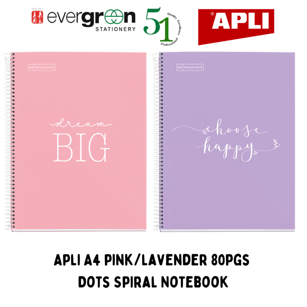 [SG] Apli A4 pink/lavender 80pgs Dots Spiral Notebook [Evergreen Stationery]