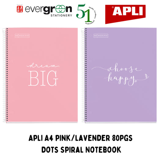 [SG] Apli A4 pink/lavender 80pgs Dots Spiral Notebook [Evergreen Stationery]