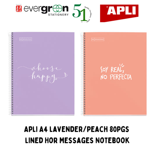 [SG] Apli A4 Lavender/Peach 80pgs Lined Hor Messages Spiral Notebook [Evergreen Stationery]