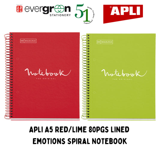 [SG] Apli A5 Red/Lime 80pgs Lined Emotions Spiral Notebook [Evergreen Stationery]