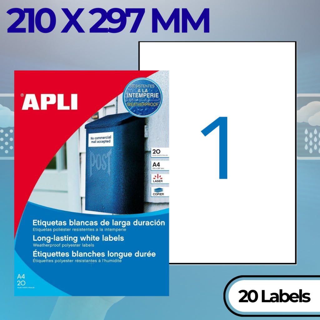 [SG] APLI Weatherproof A4 White Labels 210 × 297 mm – 20 Sheets (20 Labels) [Evergreen Stationery]