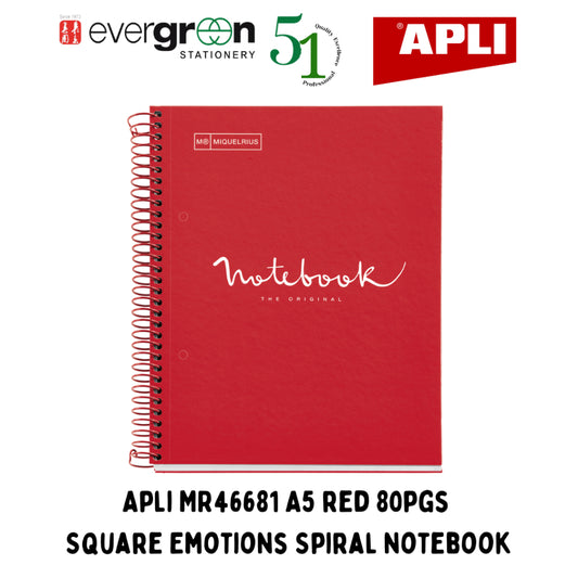 [SG] Apli MR46681 A5 Red 80pgs Square Emotions Spiral Notebook [Evergreen Stationery]