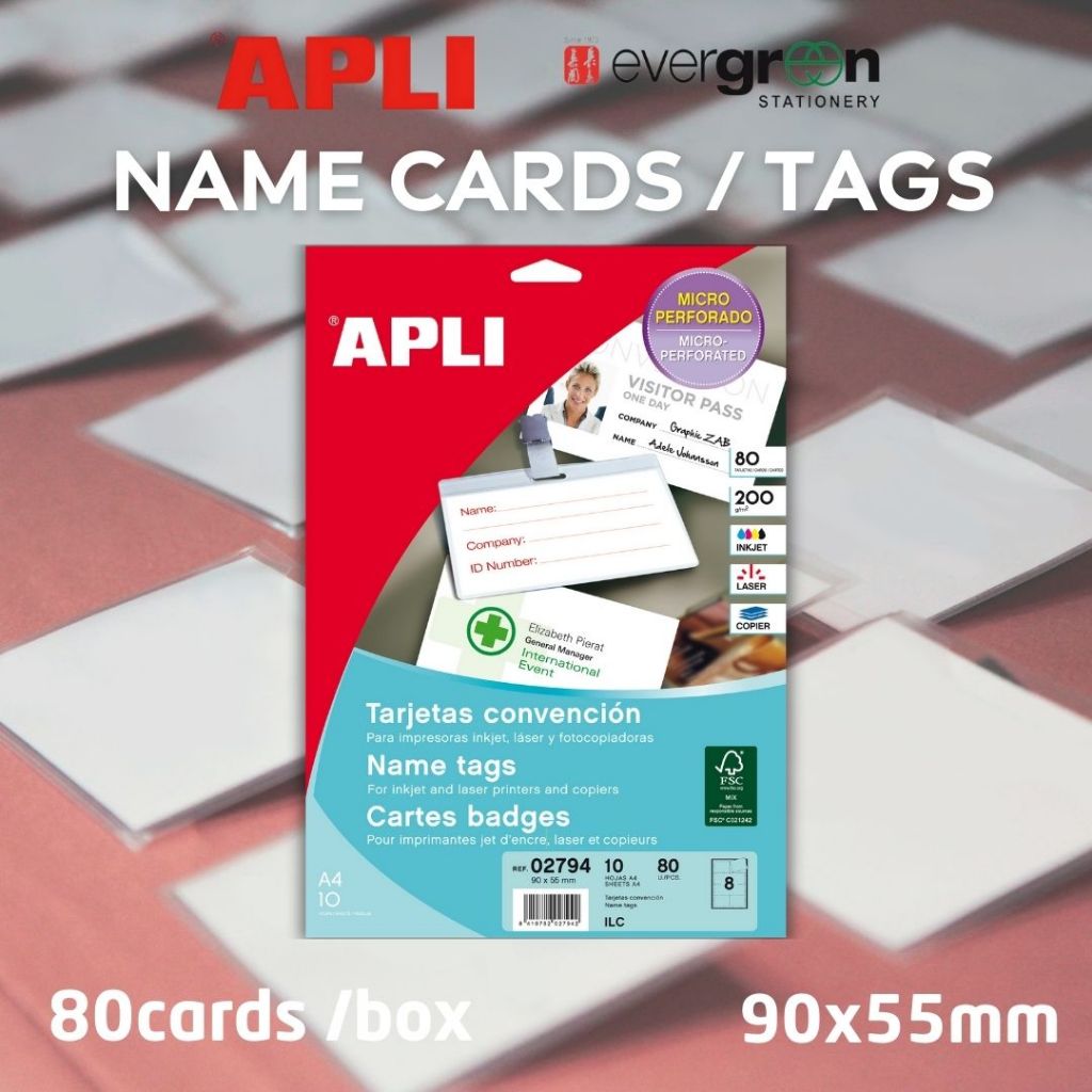 [SG] APLI Name Cards/ Tags 90x55mm 80cards /box [Evergreen Stationary]
