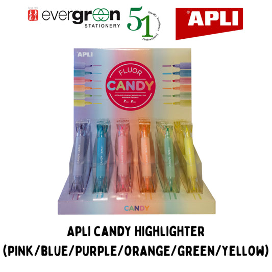 [SG] Apli Candy Highlighter (Pink/Blue/Purple/Orange/Green/Yellow) [Evergreen Stationery]