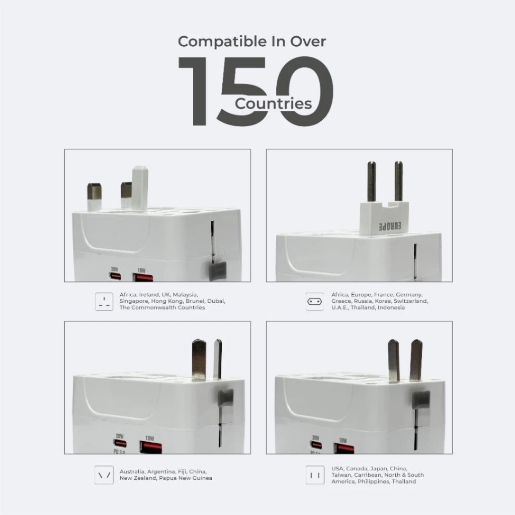 [SG] SoundTeoh TA-670 Travel Adaptor with Dual USB A+C 20W Quick Charger [Evergreen Stationery]