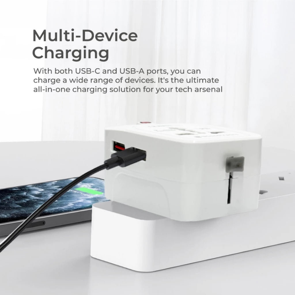 [SG] SoundTeoh TA-670 Travel Adaptor with Dual USB A+C 20W Quick Charger [Evergreen Stationery]