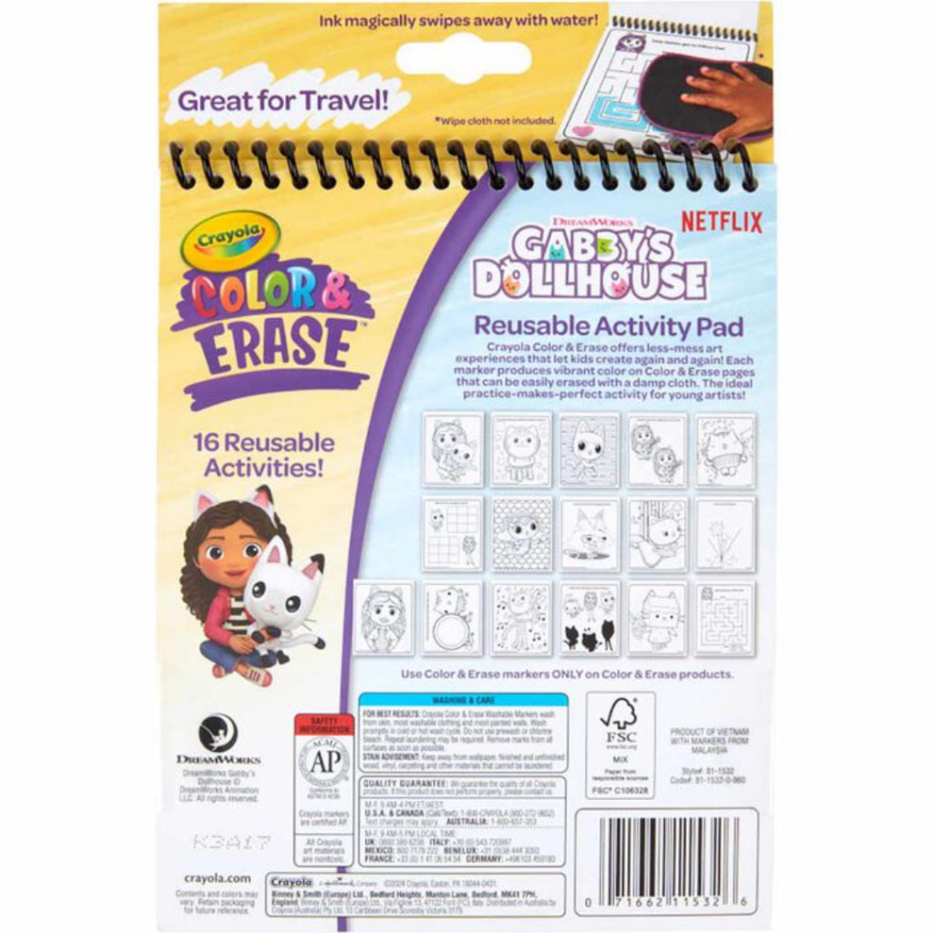 [SG] Crayola Gabby's Dollhouse Color & Erase Activity Pad with Markers [Evergreen Stationery]