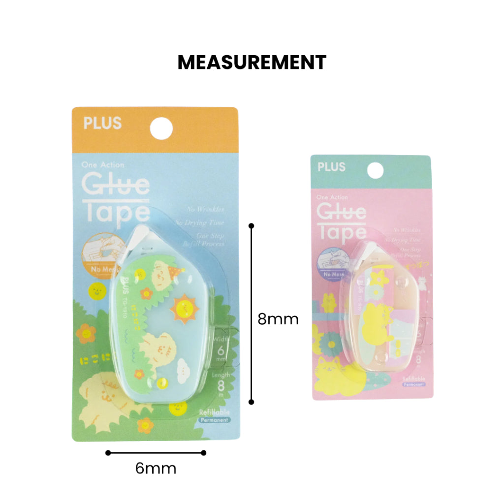 [LIMITED EDITION] PLUS One Action Glue Tape Kawaii9 Niko-Niko/ Potsu-Potsu | Strong Adhesion | Compact Size