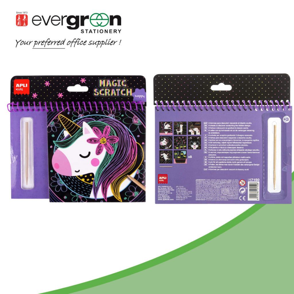 APLI Kids Magic Scratch Happy Unicorn Scratch Art Book with Stylus Spiral Notebook| |Arts And Crafts|Art Book|