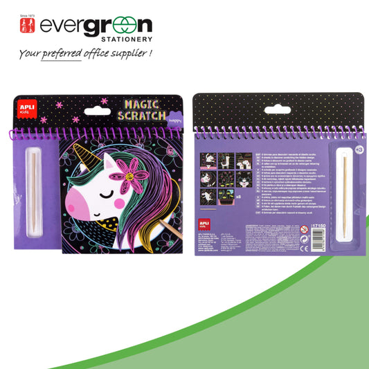 APLI Kids Magic Scratch Happy Unicorn Scratch Art Book with Stylus Spiral Notebook| |Arts And Crafts|Art Book|
