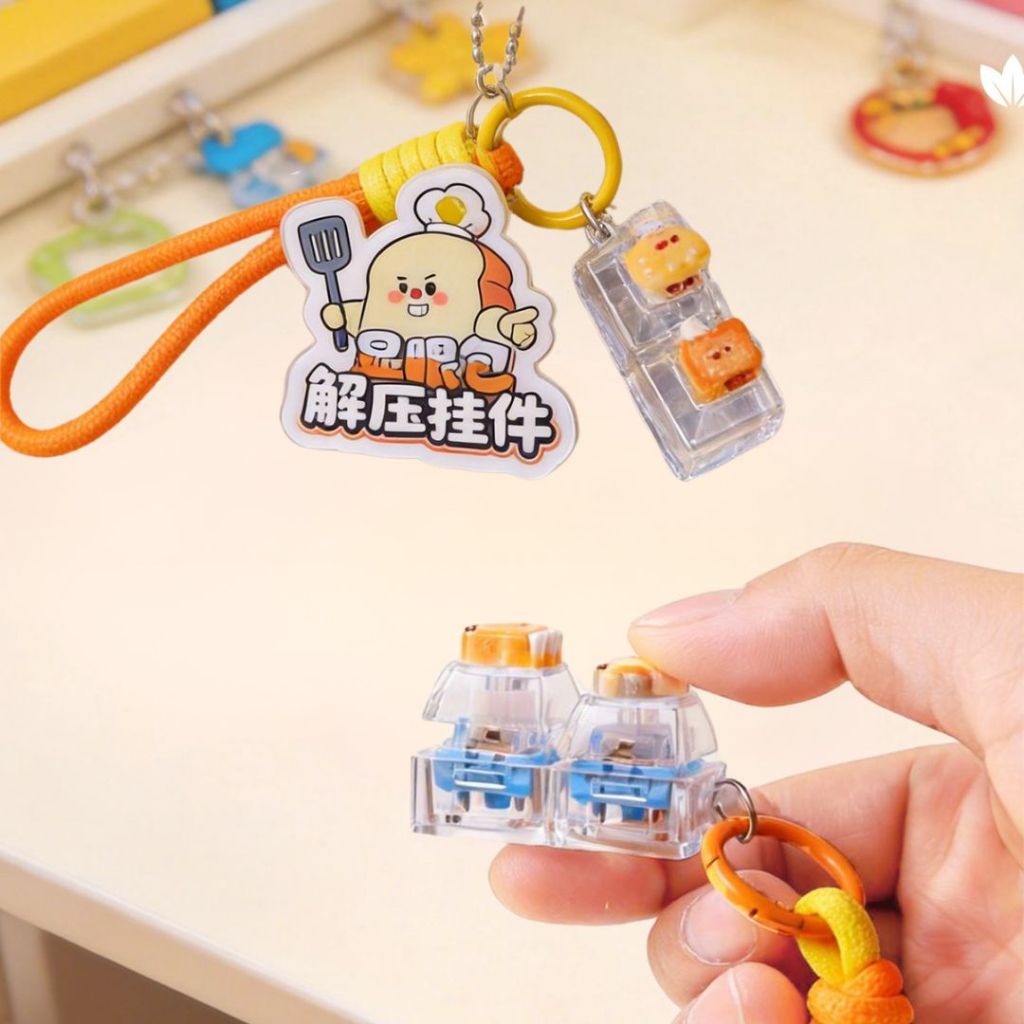 Cute Bread Charm Keycap Clicker Keychain | ASMR Stress Relief Fidget Toy | Various Bread Designs
