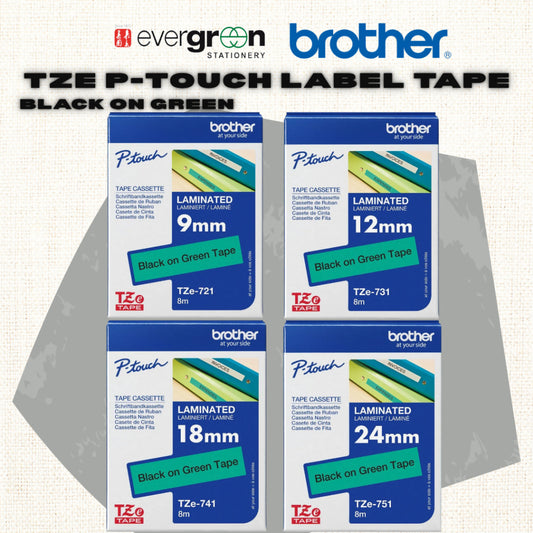 [SG] Brother TZE P-touch Labelling Tape – Black on Green [Evergreen Stationery]