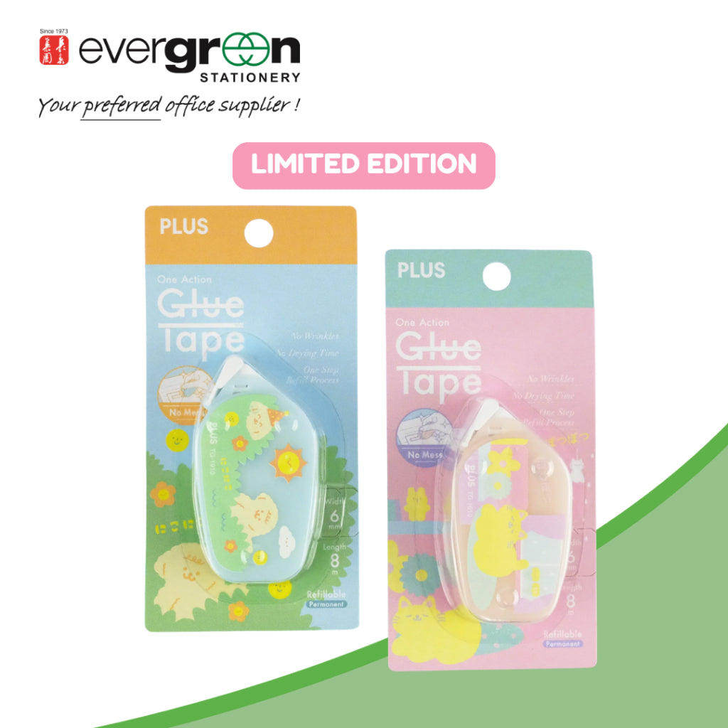 [LIMITED EDITION] PLUS One Action Glue Tape Kawaii9 Niko-Niko/ Potsu-Potsu | Strong Adhesion | Compact Size