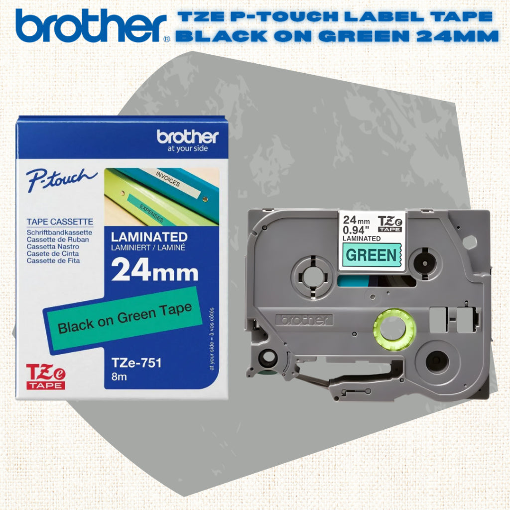 [SG] Brother TZE P-touch Labelling Tape – Black on Green [Evergreen Stationery]
