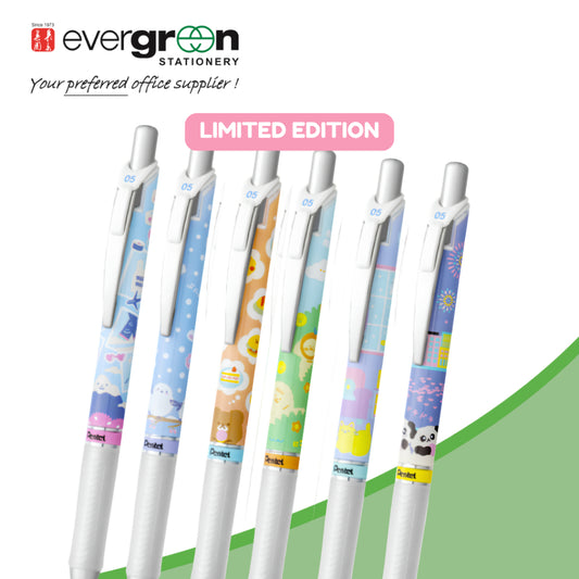 [LIMITED EDITION] PENTEL Energel Kawaii Gel Pen, 0.5mm, 6 Designs | Rubber Grip | Quick-drying | Vivid Ink | No Smears