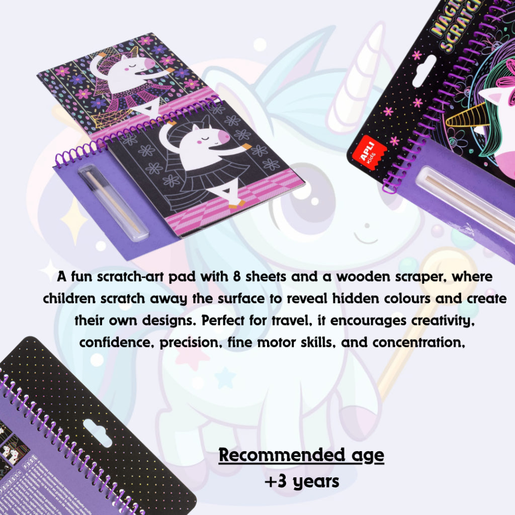 APLI Kids Magic Scratch Happy Unicorn Scratch Art Book with Stylus Spiral Notebook| |Arts And Crafts|Art Book|