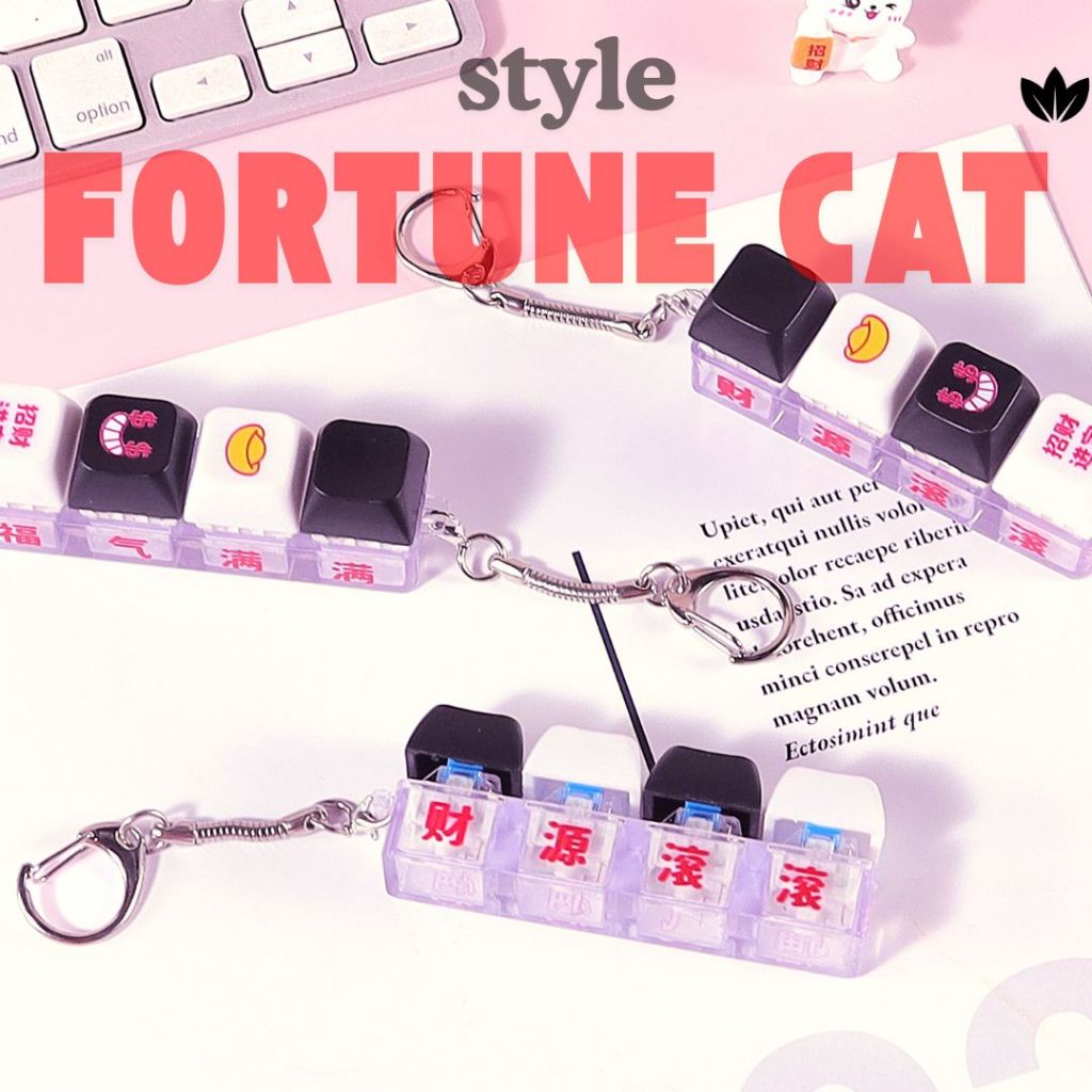 Nostalgic Times & Fortune Cat Keyboard Clicker Keychain | ASMR Stress Relief Fidget Toy