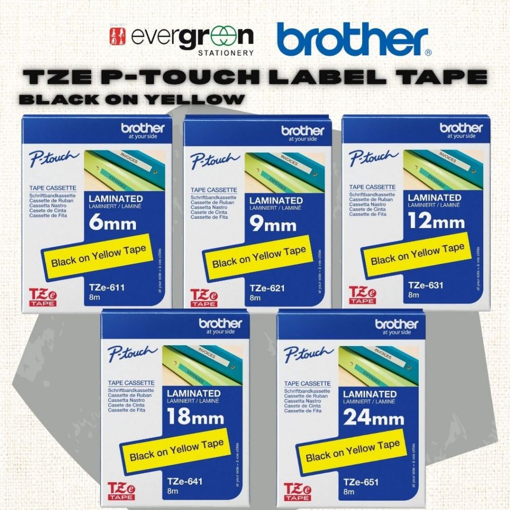 [SG] Brother TZE P-touch Labelling Tape – Black on Yellow [Evergreen Stationery]