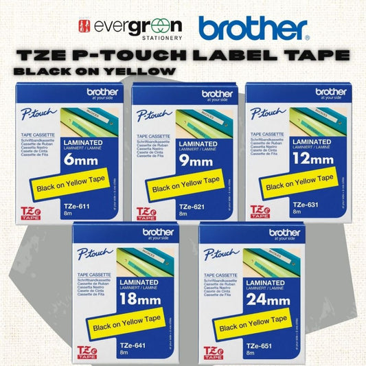 [SG] Brother TZE P-touch Labelling Tape – Black on Yellow [Evergreen Stationery]