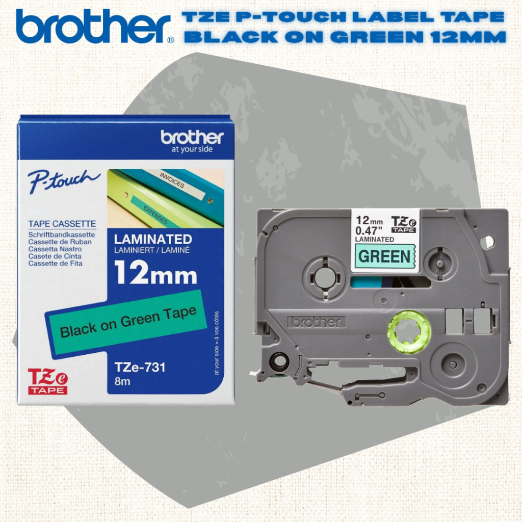 [SG] Brother TZE P-touch Labelling Tape – Black on Green [Evergreen Stationery]