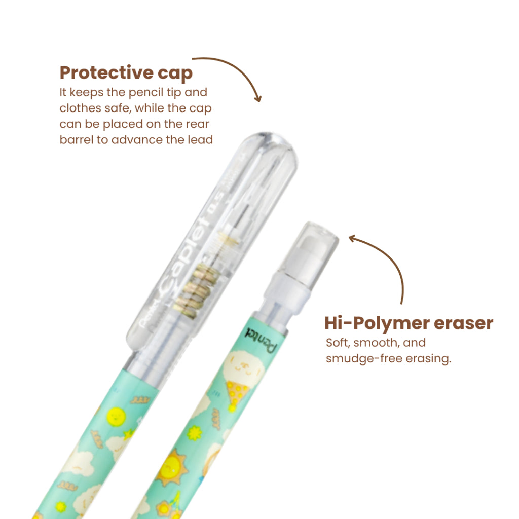 [LIMITED EDITION] Pentel Caplet Mechanical Pencil, 0.5MM | 6 Designs | portable cap | soft, and smooth hi-polymer eraser