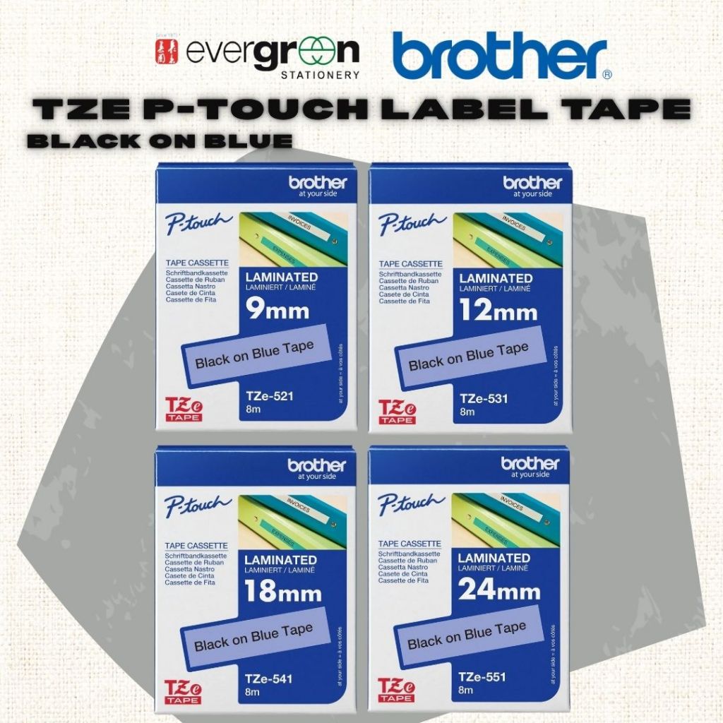 [SG] Brother TZE P-touch Label Tape – Black on Blue [Evergreen Stationery]