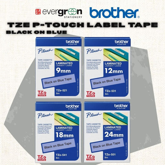 [SG] Brother TZE P-touch Label Tape – Black on Blue [Evergreen Stationery]