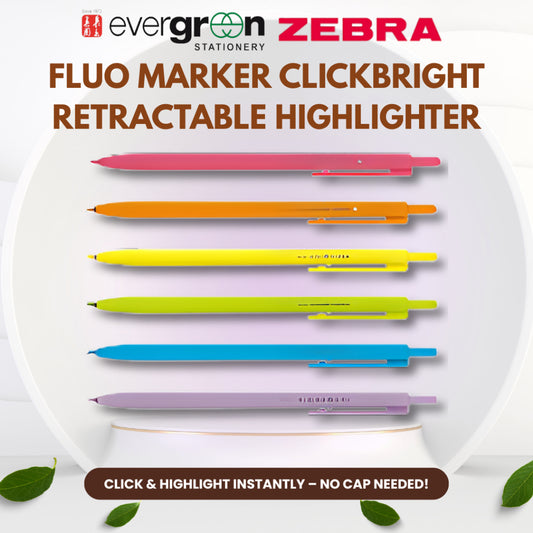Zebra Fluo Marker Clickbright Retractable 6 Colour Set Highlighter Set