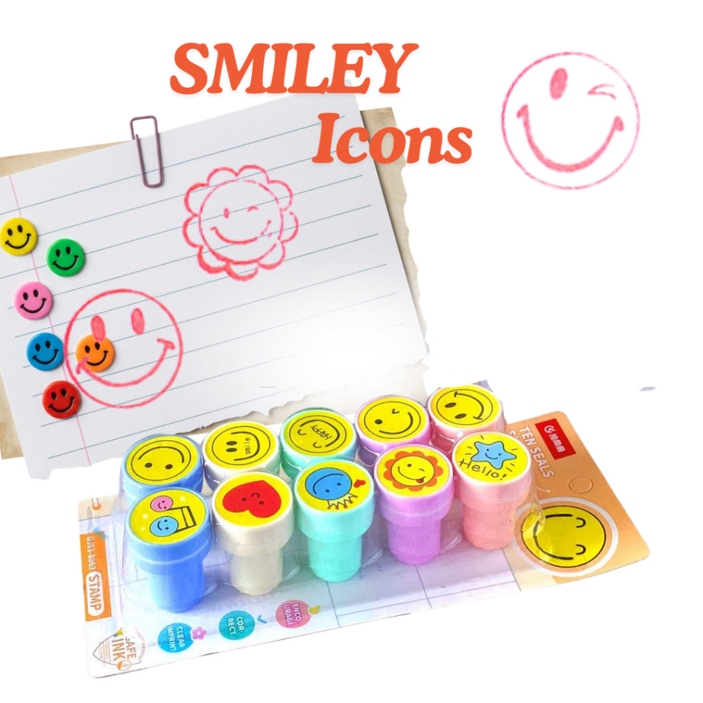 10pcs Washable Reward Stamps | Smiley Icons & Chinese Words Of Encouragement | 12 Pcs Chinese Tick-Cross