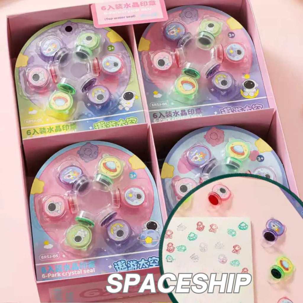 6 Pcs Smiley/Spaceship Crystal Seal Reward | Encouragement Stamp for Students | 12 Pcs Chinese Tick-Cross